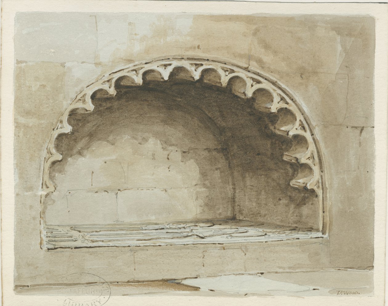 Penkridge Church - Monument i South Wall: akvarellmaleri, nd [1817-1845] (maleri) av Thomas Peploe Wood
