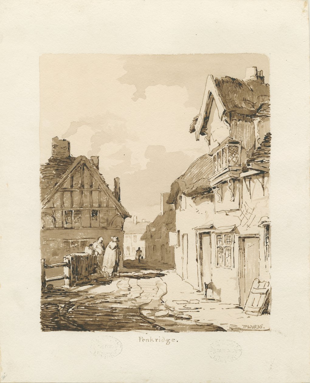 Penkridge Town: sepia-tegning av Thomas Peploe Wood