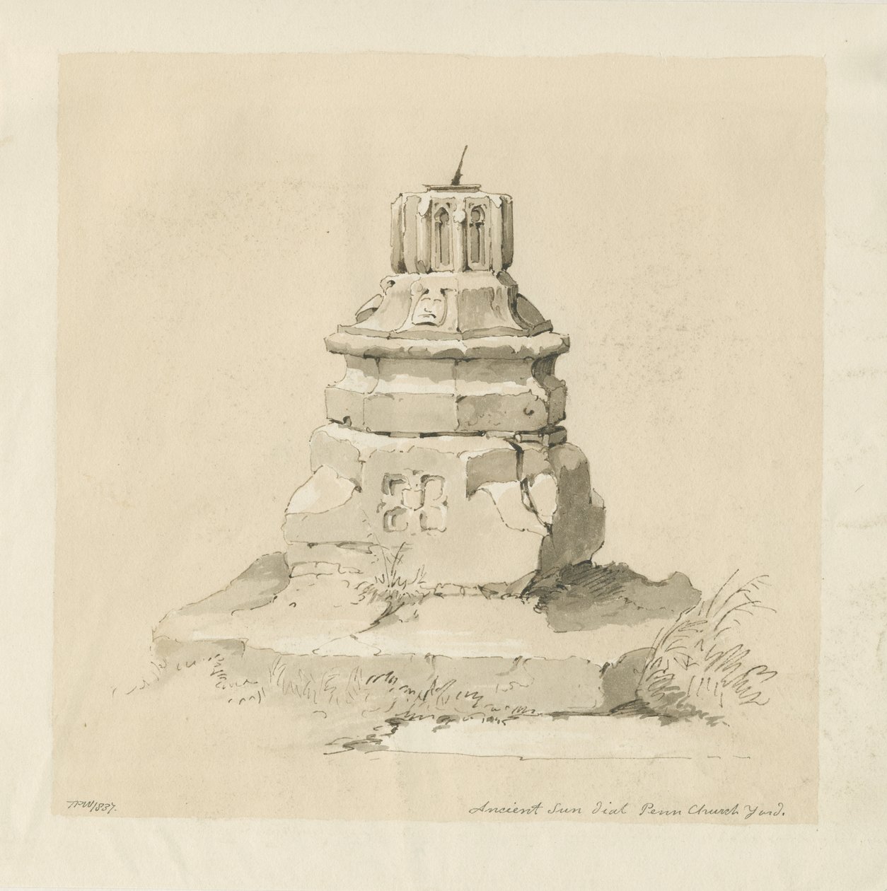 Penn Church-yard - Solur: sepia tegning av Thomas Peploe Wood