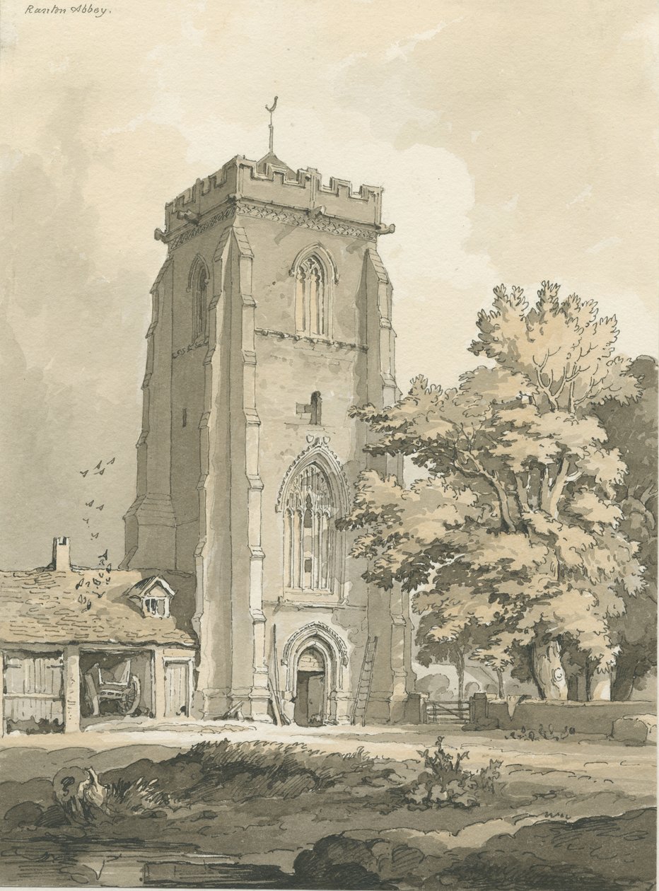 Ranton Abbey [Priory]: penn og vask tegning, nd [?1838] (tegning) av Thomas Peploe Wood