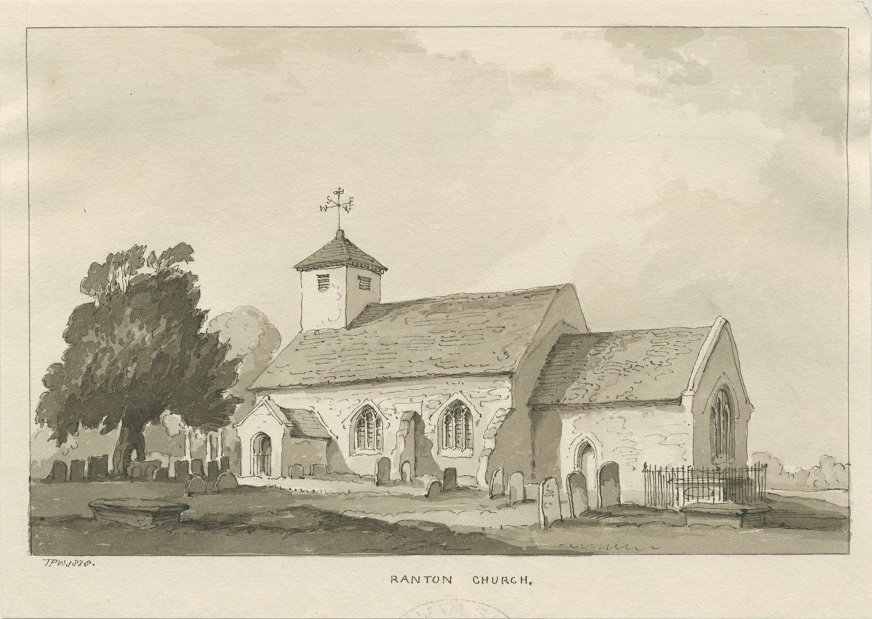 Ranton Church: sepia-tegning av Thomas Peploe Wood