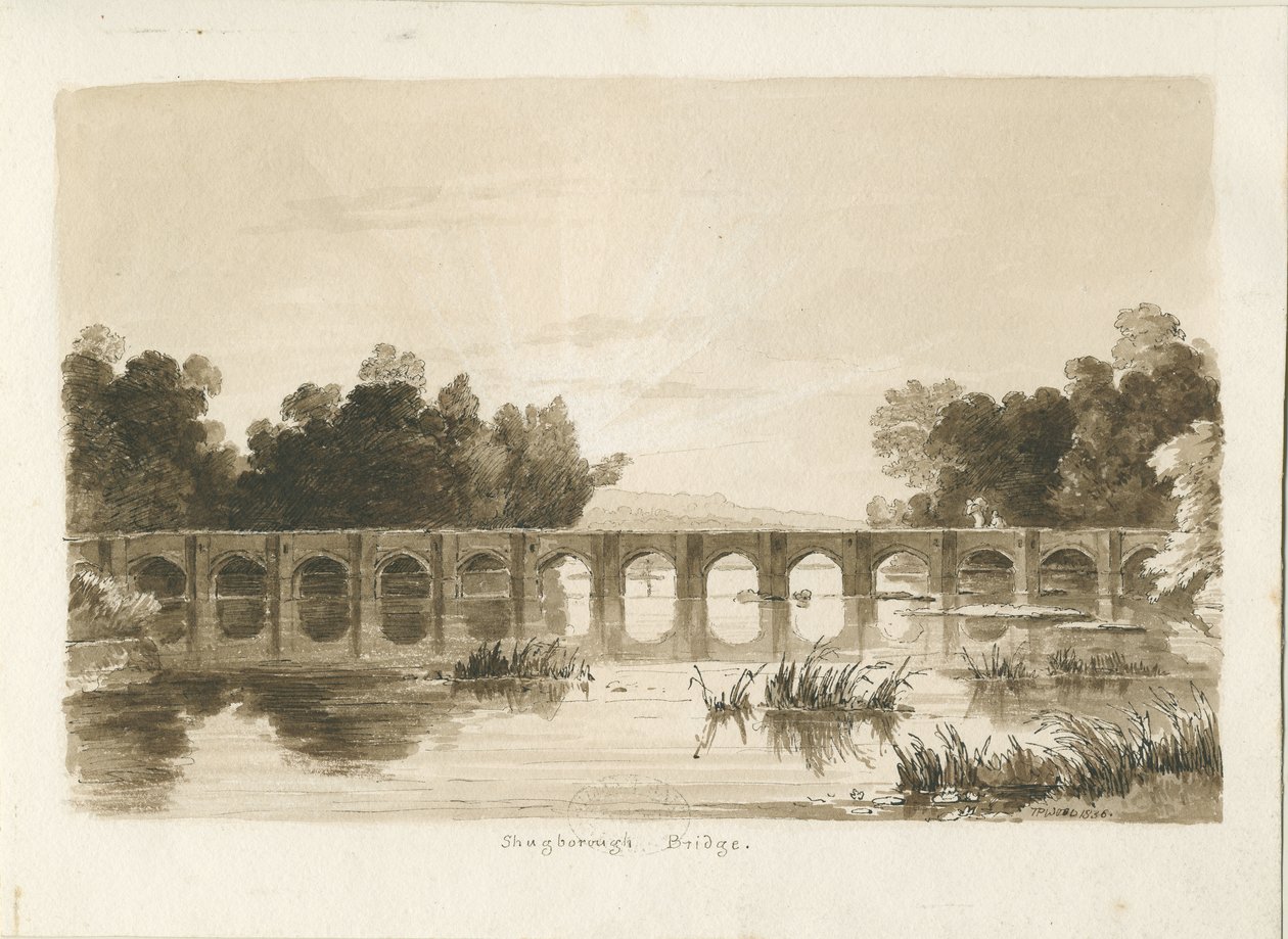 Shugborough Bridge: sepia-tegning av Thomas Peploe Wood