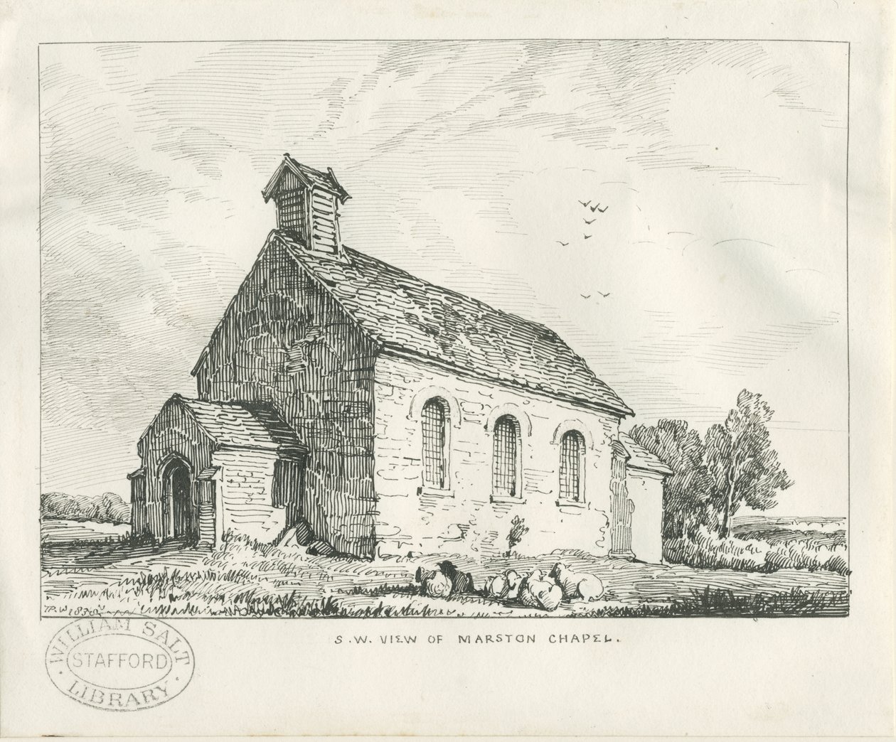 Stafford - Marston Chapel: penn- og blekktegning av Thomas Peploe Wood