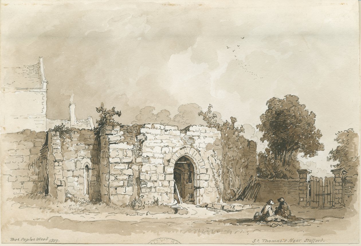 Stafford - St. Thomas" [Priory]: penn- og sepia-tegning, 1839 av Thomas Peploe Wood
