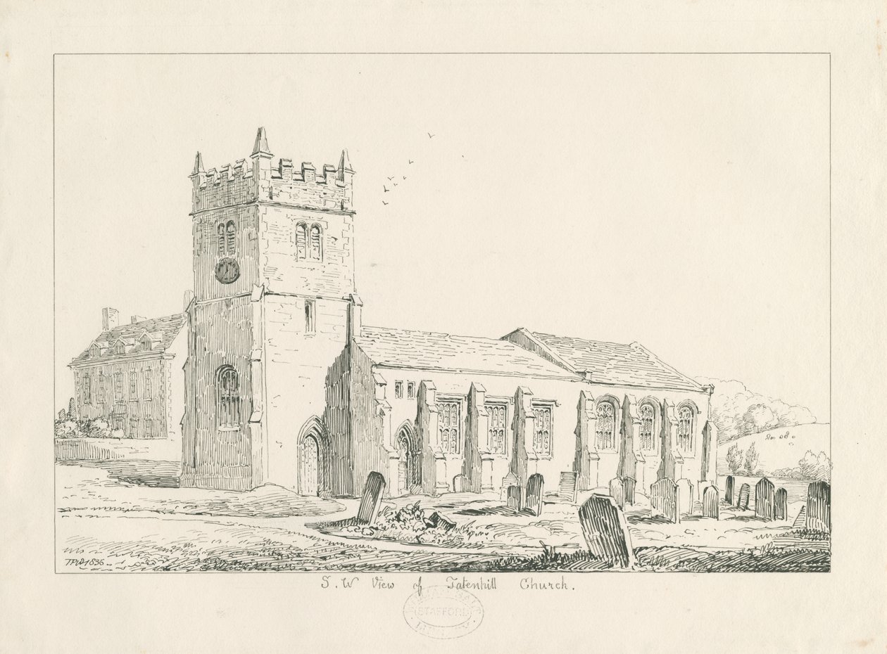Tatenhill Church: penn- og blekktegning av Thomas Peploe Wood