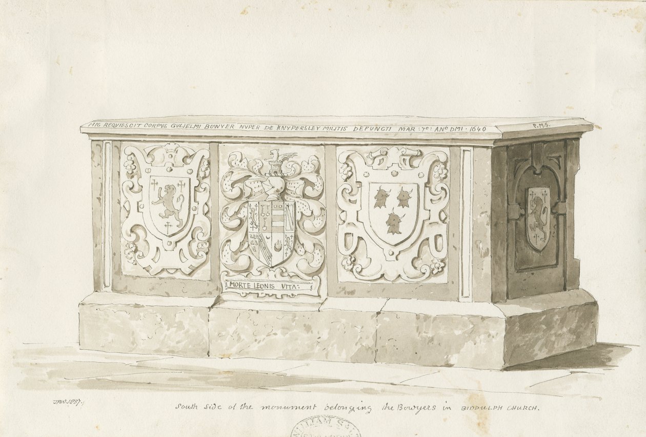 Grav i Biddulph Church - William Bowyer: sepia-tegning av Thomas Peploe Wood