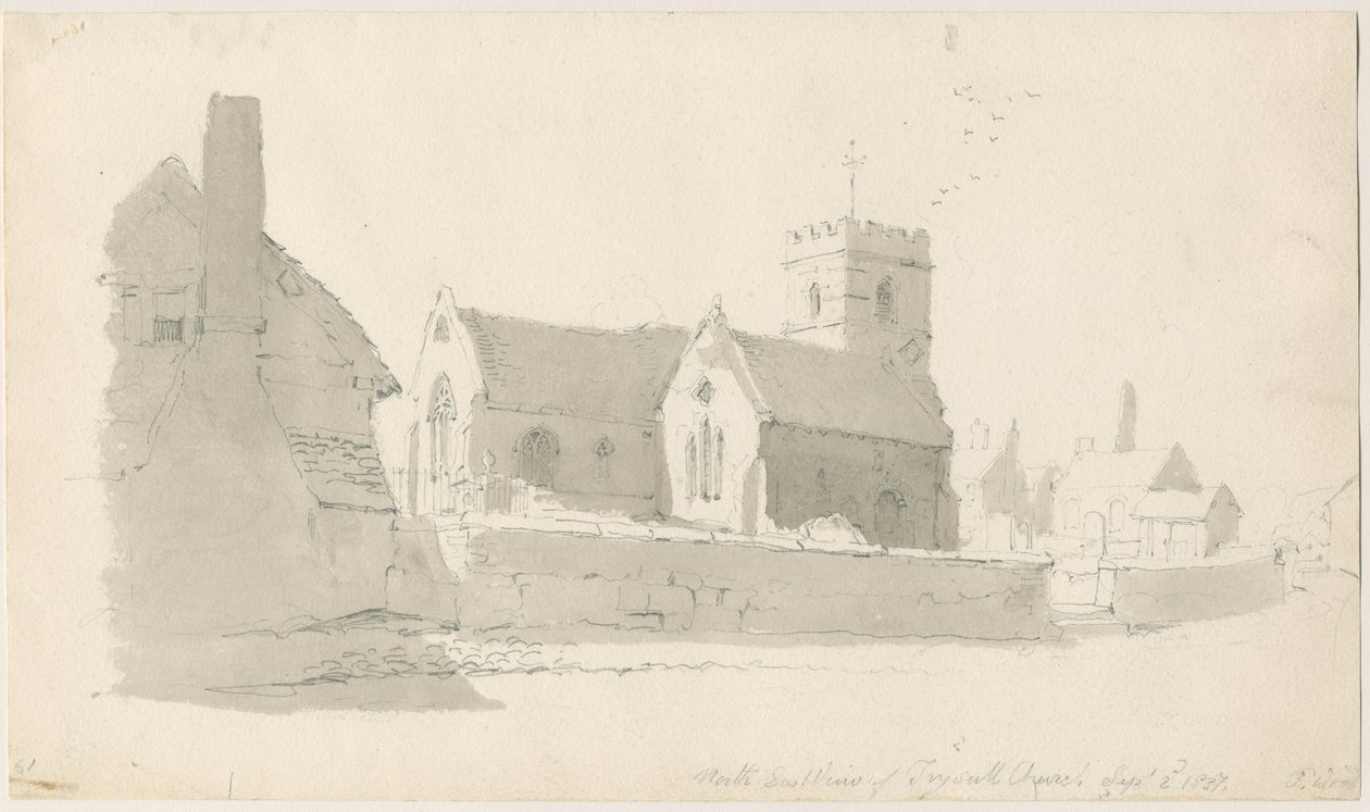 Trysull kirke: blyanttegning, 2. sep 1837 (tegning) av Thomas Peploe Wood
