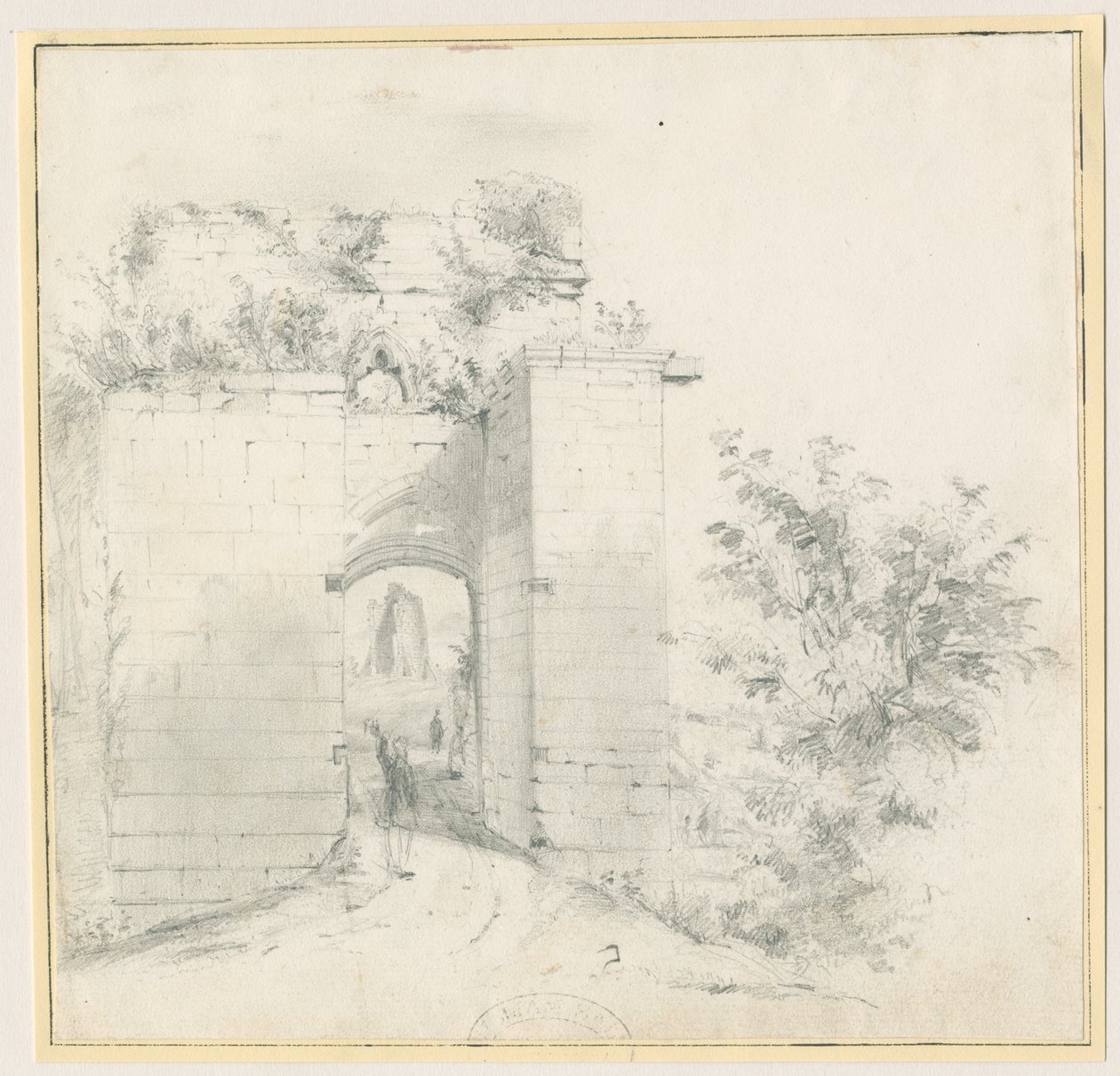 Tutbury Castle - Entrance Gateway: blyanttegning, nd [?1800-tallet] (tegning) av Thomas Peploe Wood