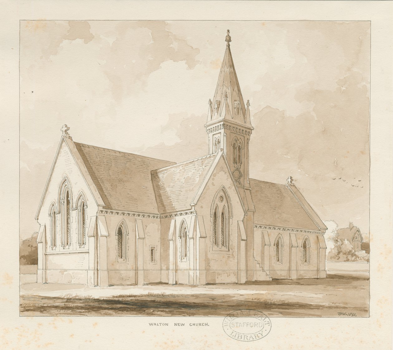 Walton-on-the-Hill Church [Ny]: penn- og vasketegning av Thomas Peploe Wood
