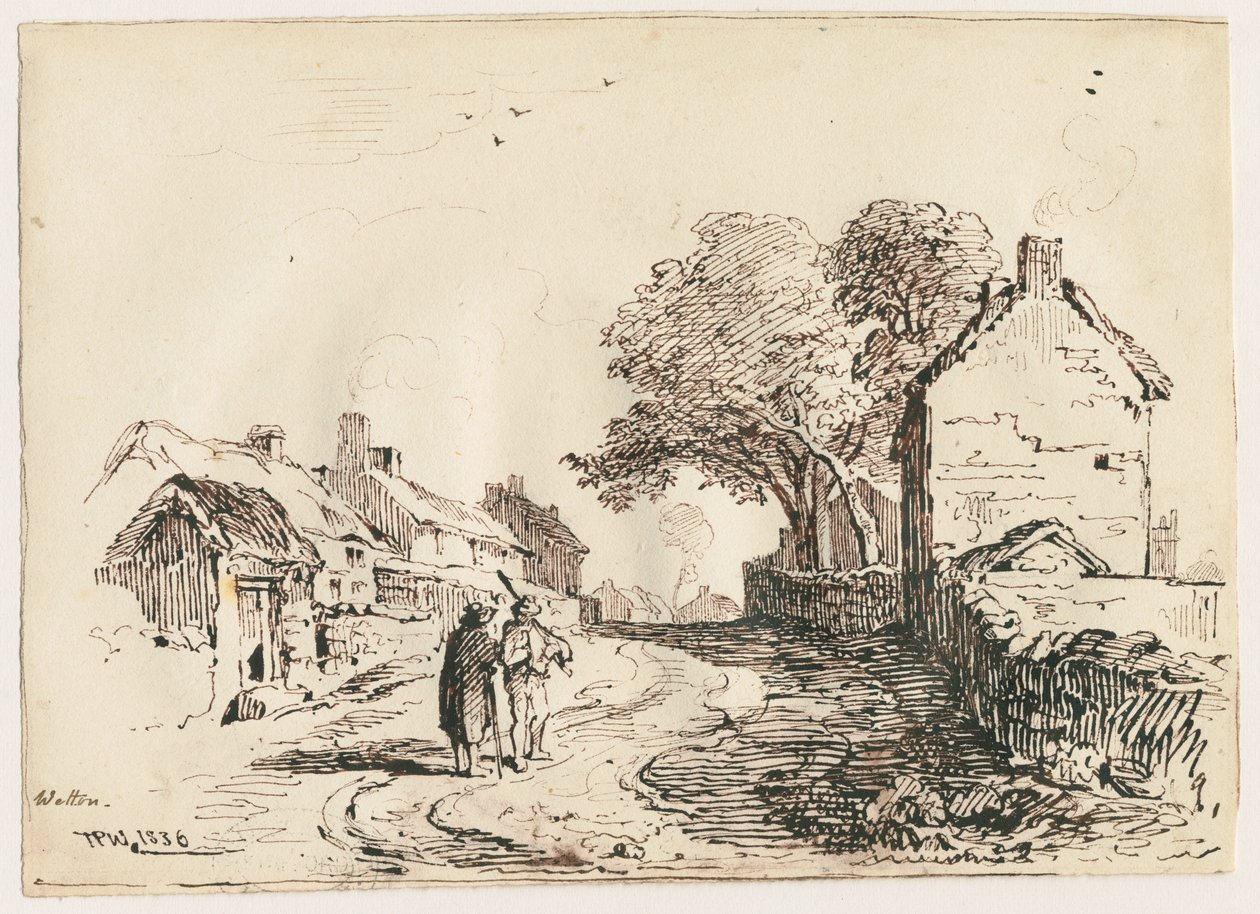Wetton - Village Street: penn- og blekktegning, 1836 av Thomas Peploe Wood