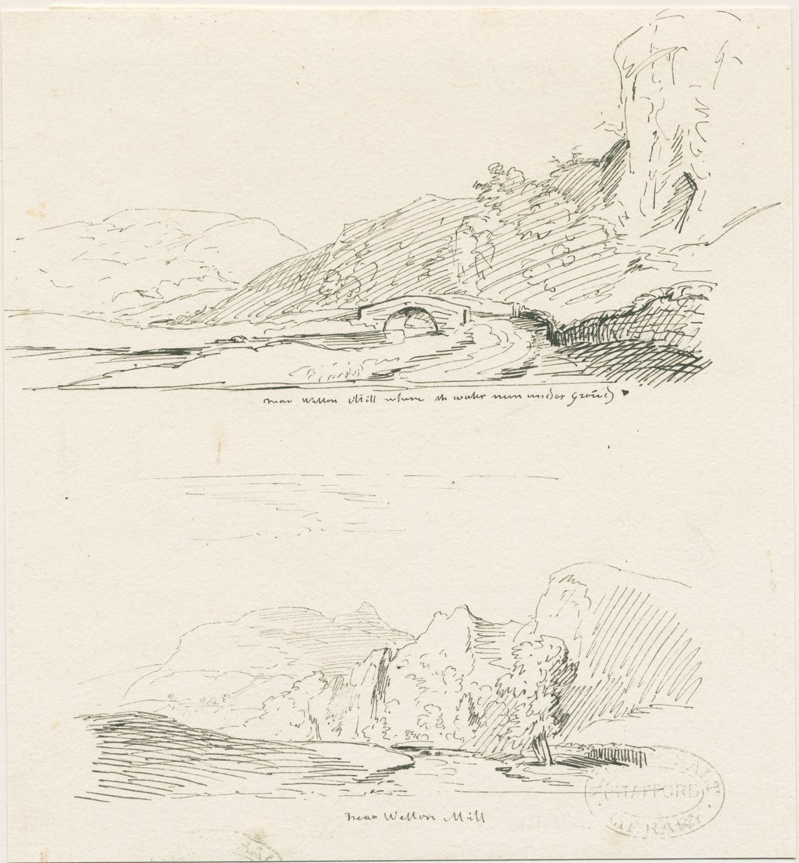 Wetton Mill: penn- og blekktegning, nd [1817-1845] av Thomas Peploe Wood