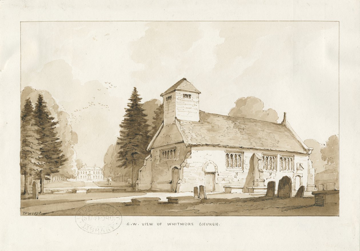 Whitmore Church: sepia-tegning av Thomas Peploe Wood
