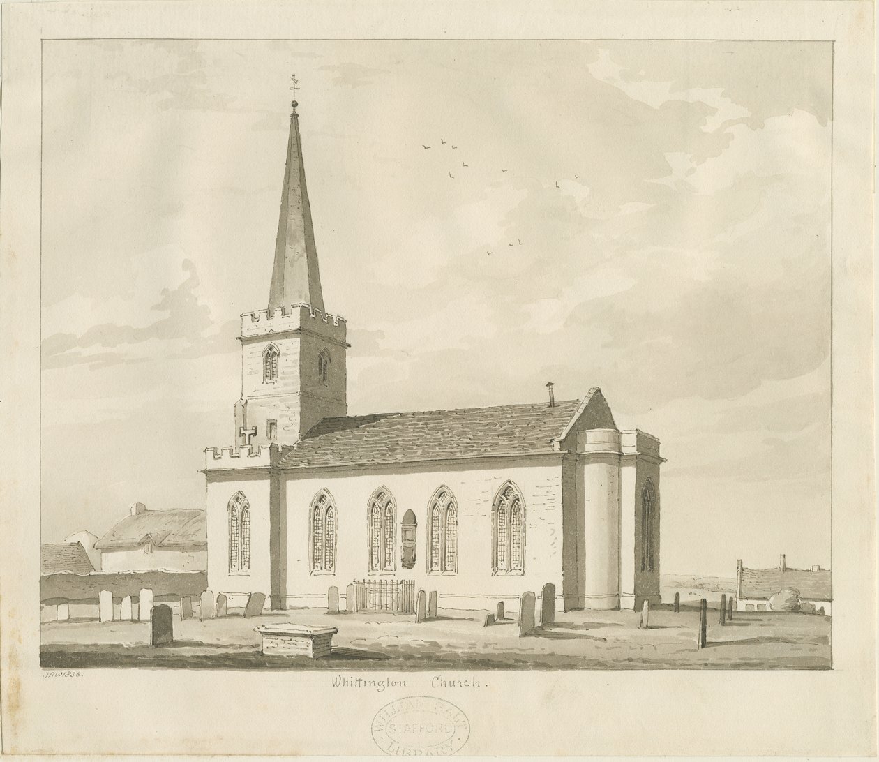 Whittington Church: sepia-tegning av Thomas Peploe Wood