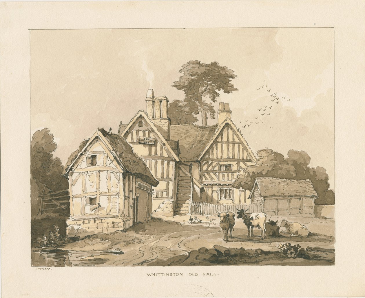 Whittington Hall: penn og vask tegning av Thomas Peploe Wood