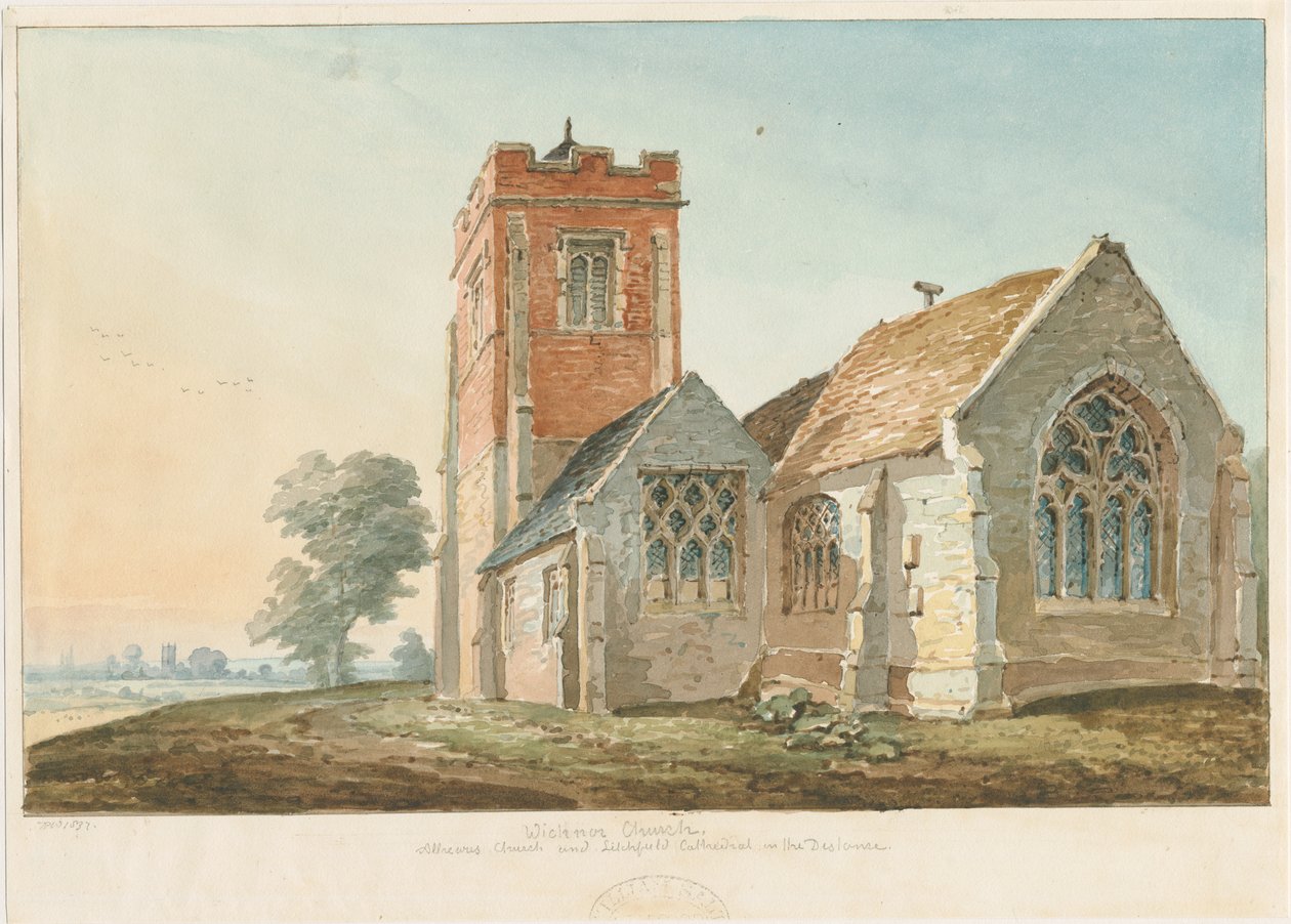 Wychnor kirke: akvarellmaling av Thomas Peploe Wood