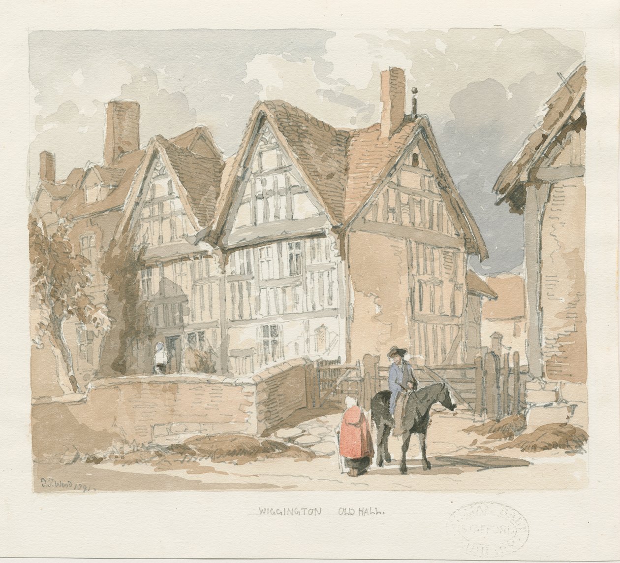 Wigginton Old Hall: vannfargemaleri, 1841 av Thomas Peploe Wood