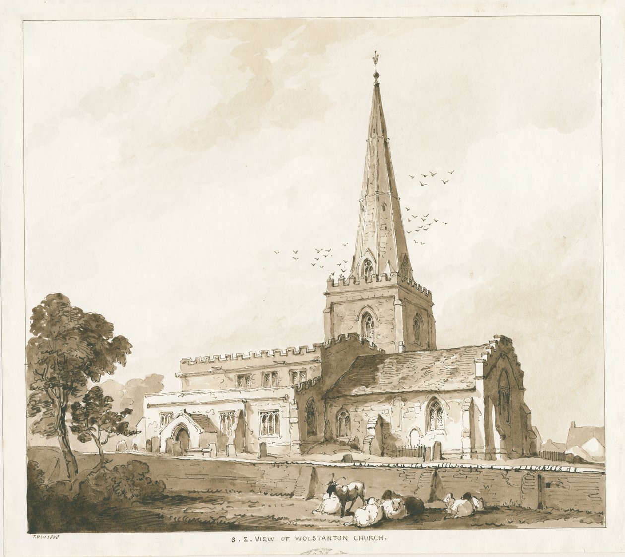 Wolstanton Church: gravering og [?1800-tallet] av Thomas Peploe Wood