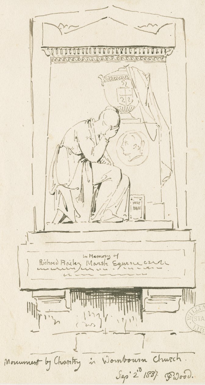 Wombourne Church - Monument til Richard Bailey Marsh: penn- og sepia-tegning, 2. september 1837 (tegning) av Thomas Peploe Wood