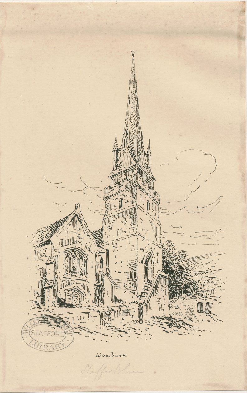 Wombourne Church: sinkograf, og [midten av 1800-tallet] (tegning) av Thomas Peploe Wood