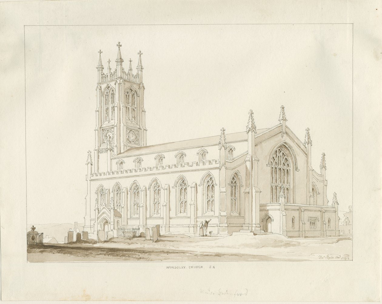 Wordsley Church: sepia-tegning av Thomas Peploe Wood