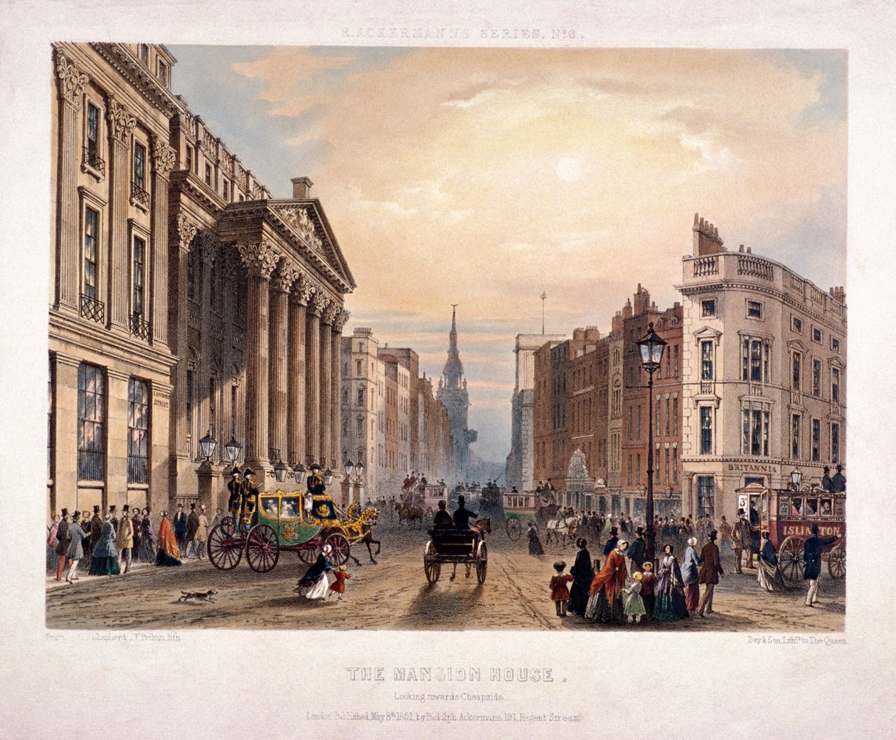 Mansion House og Cheapside, London, 1851 av Thomas Picken
