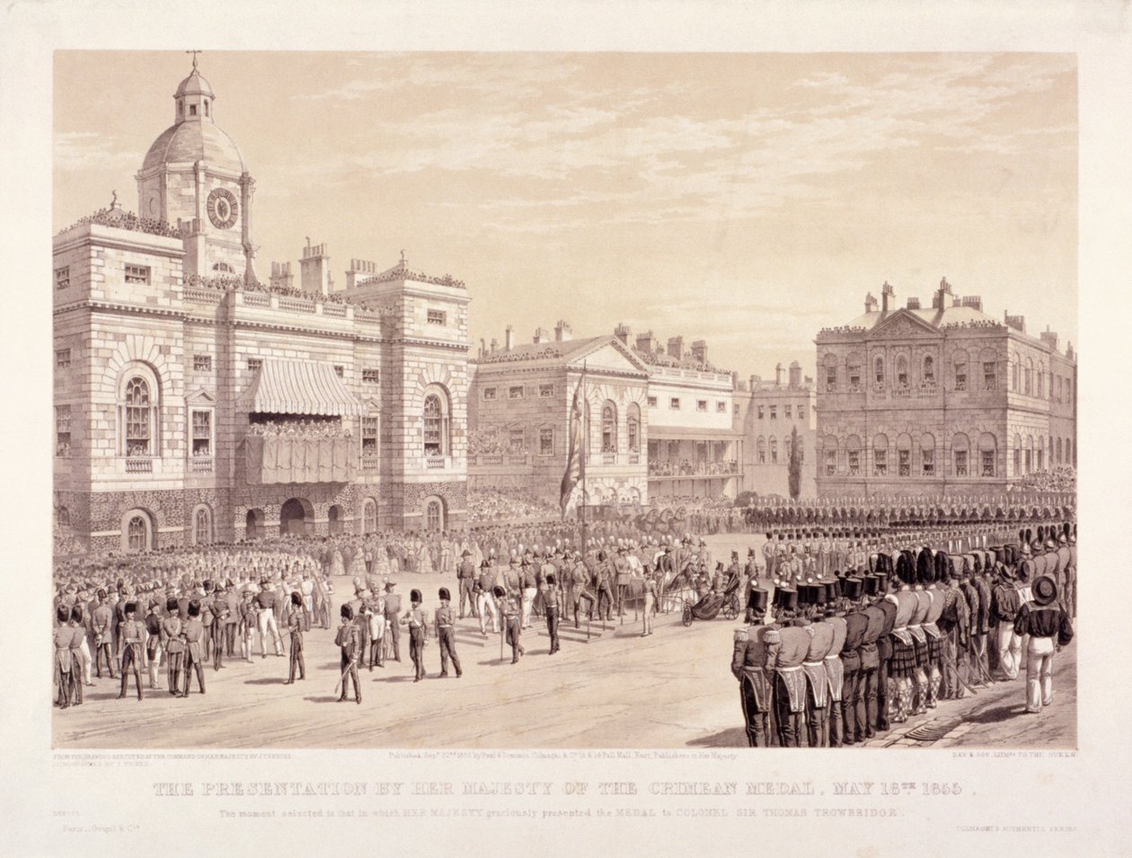 Presentasjon av Krim-medaljen av dronning Victoria til oberst Sir Thomas Trowbridge, 18. mai 1855 av Thomas Picken
