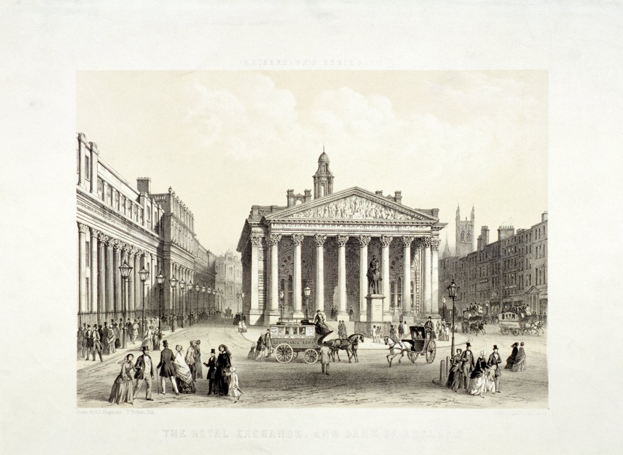 Royal Exchange og Bank of England til venstre, London, 1851 av Thomas Picken