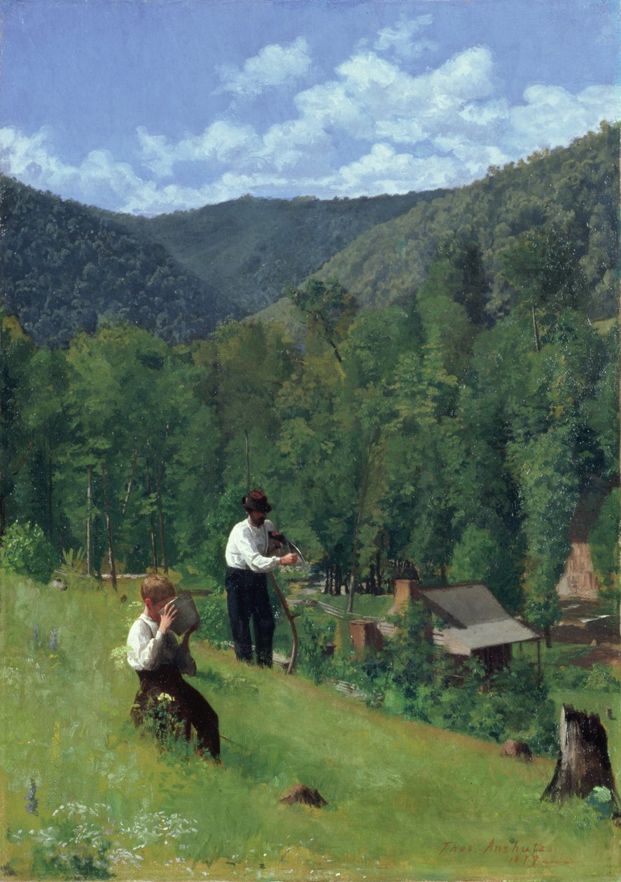 Bonden og hans sønn ved høsting, 1879 av Thomas Pollock Anschutz