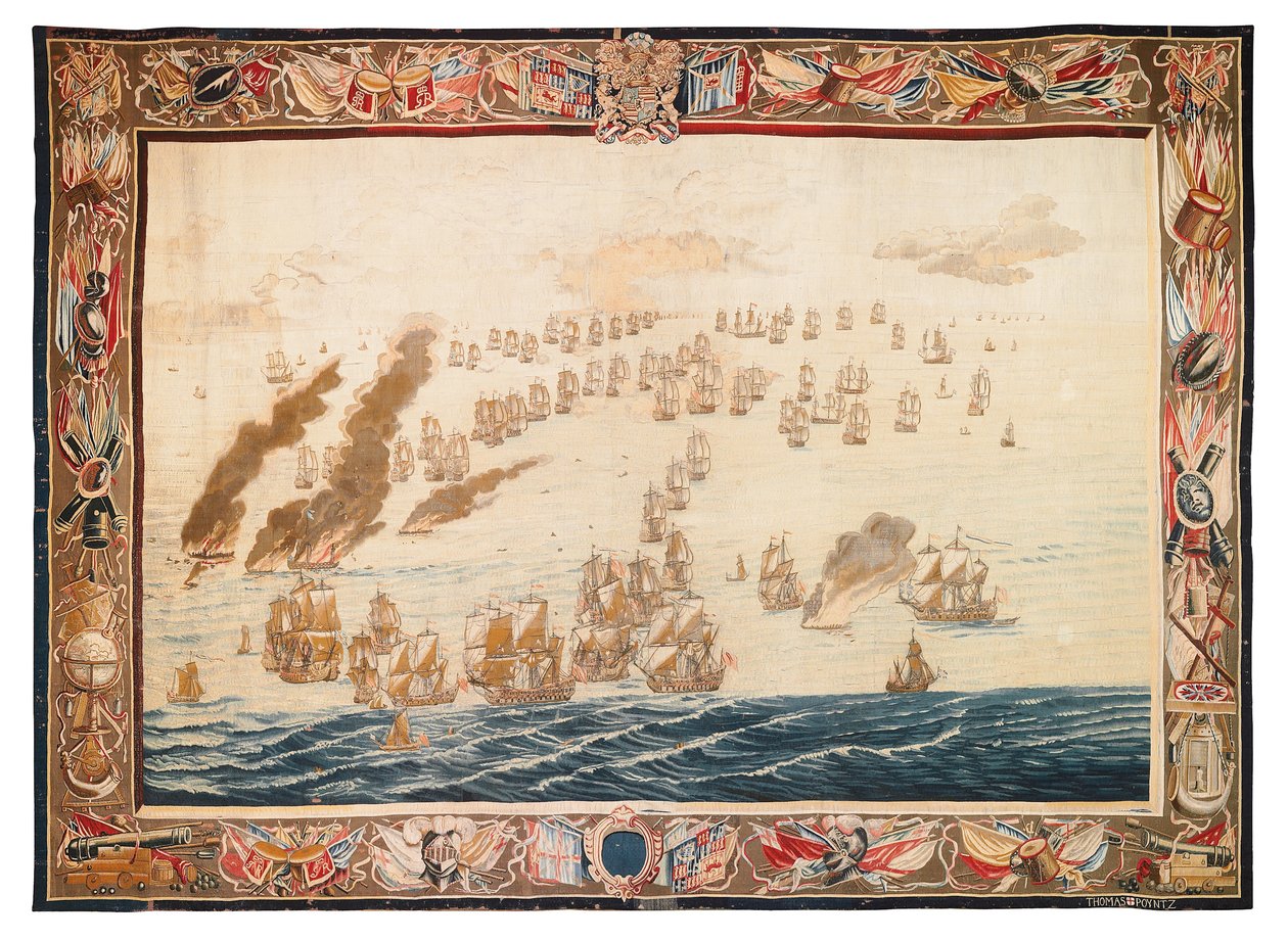 Historisk billedvev av slaget ved Solebay, Mortlake, design tilskrevet William van de Velde, ca. 1688 av Thomas Poyntz