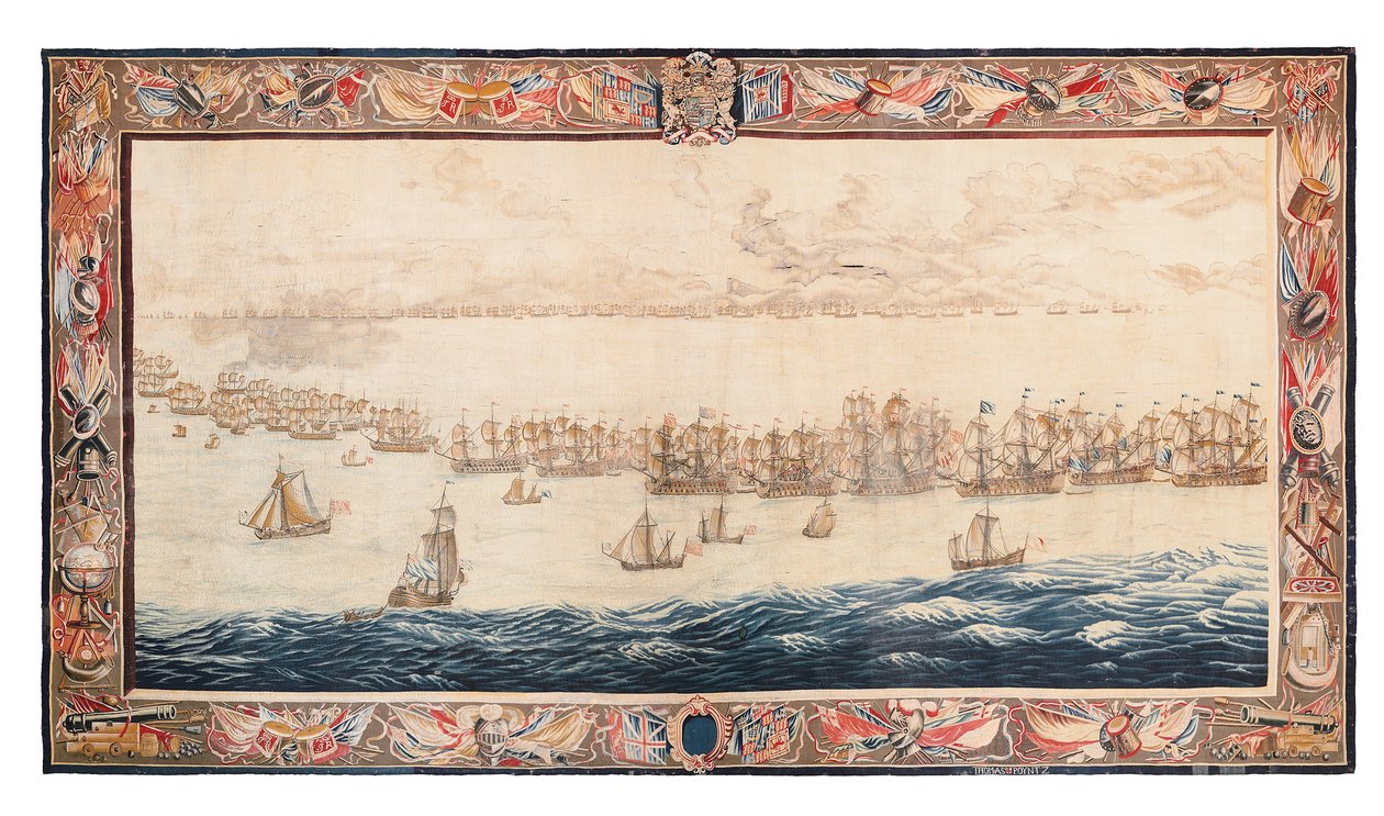Historisk billedvev av slaget ved Solebay, Mortlake, design tilskrevet William van de Velde, ca. 1688 av Thomas Poyntz