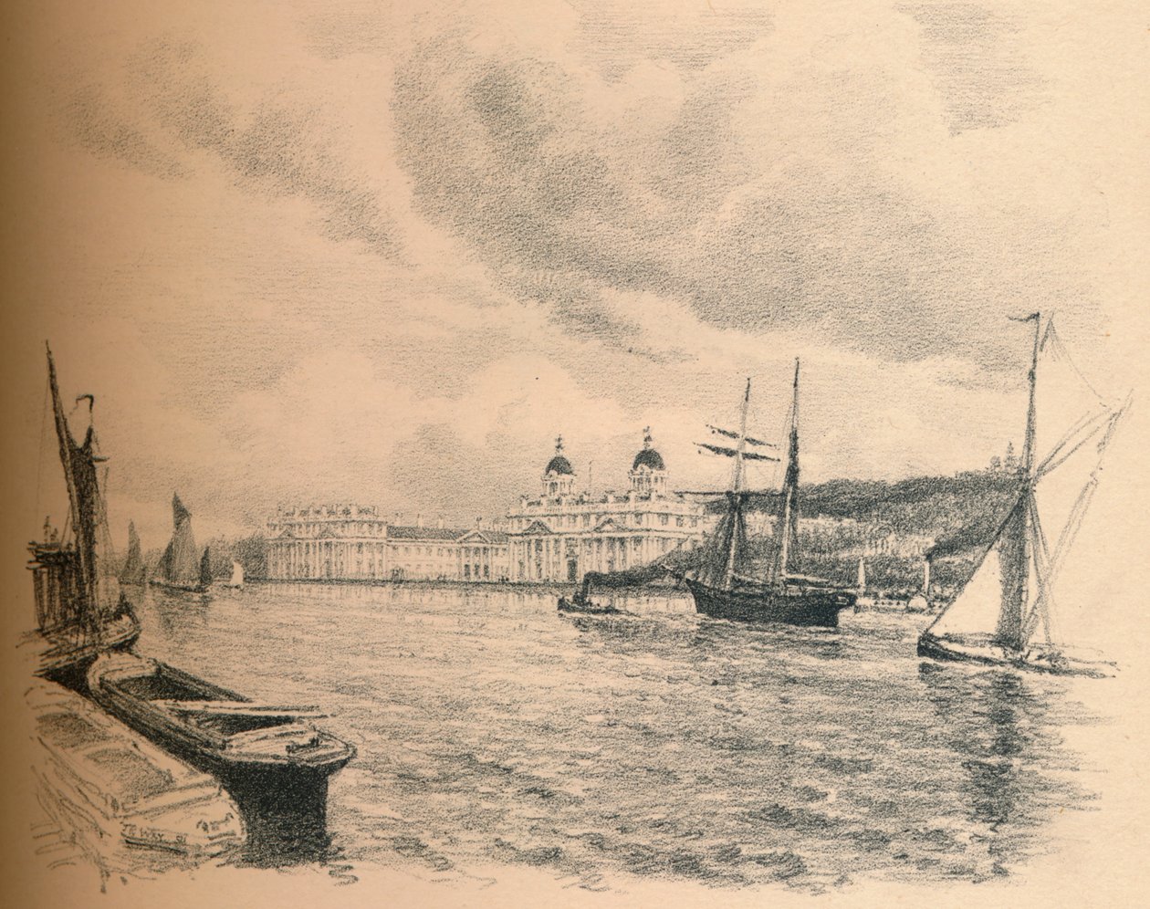 Greenwich Palace fra elven, 1902 av Thomas Robert Way