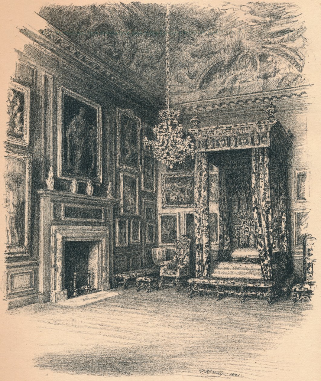 Queen Annes Bedchamber, Hampton Court Palace, 1902 av Thomas Robert Way
