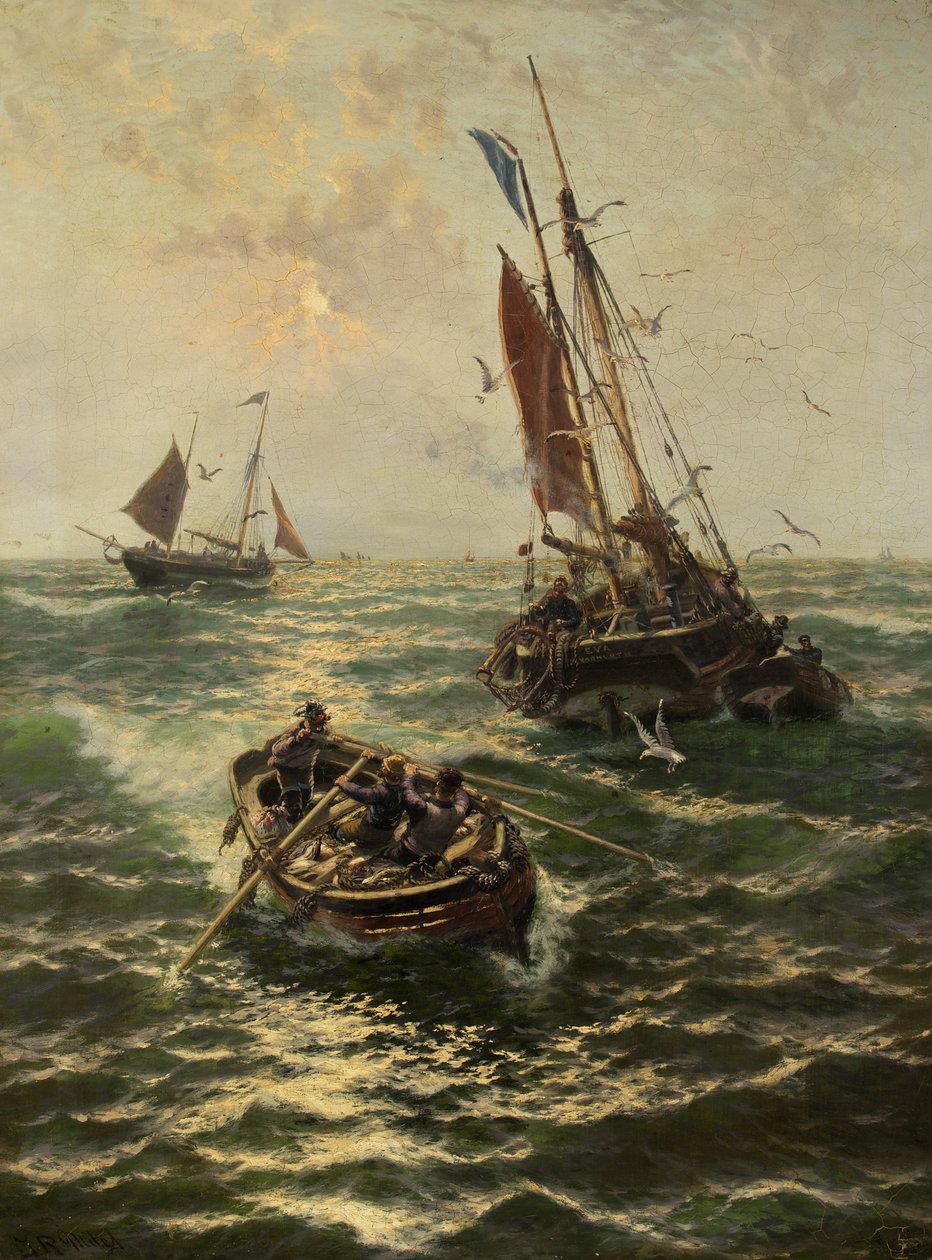 Putting the Catch Ashore (olje på lerret) av Thomas Rose Miles