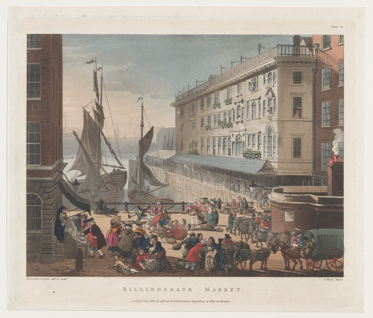 Billingsgate Market, 1. mars 1808., 1. mars 1808. Skapere: Thomas Rowlandson, Augustus Charles Pugin, J. Bluck. av Thomas Rowlandson, Augustus Charles Pugin, J. Bluck