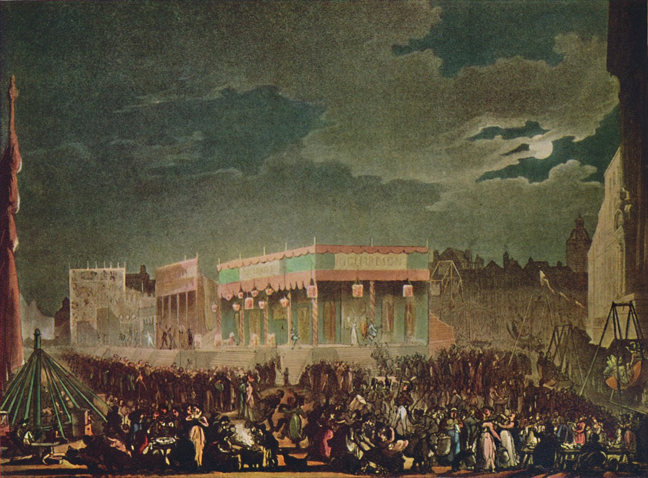 'Bartholomew Fair: From the Outside', 1942. Artister: Thomas Rowlandson, Augustus Charles Pugin. av Thomas Rowlandson, Augustus Charles Pugin