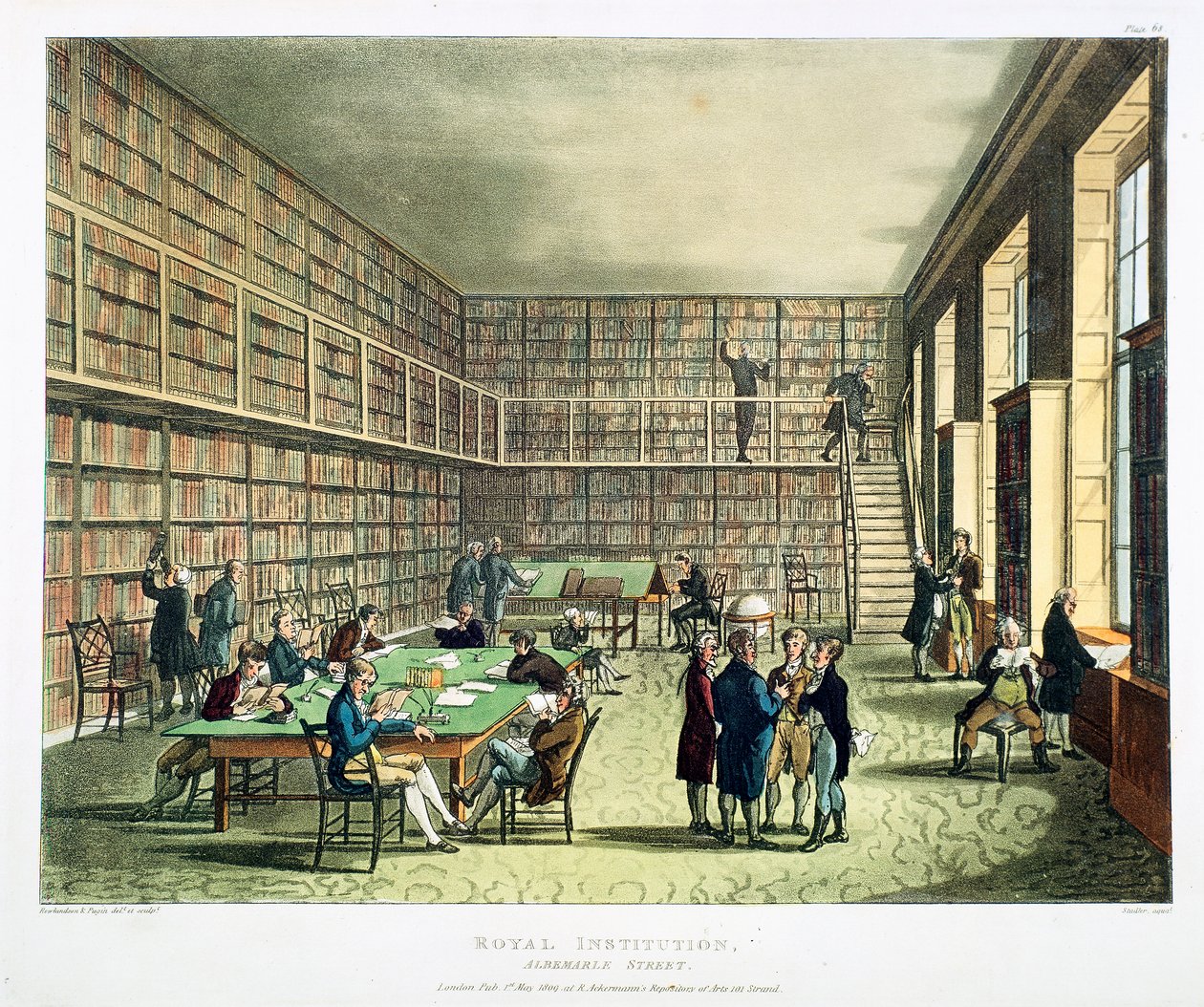 Library of the Royal Institution, Albermarle Street, London, 1808-1811 av Thomas Rowlandson, Augustus Charles Pugin
