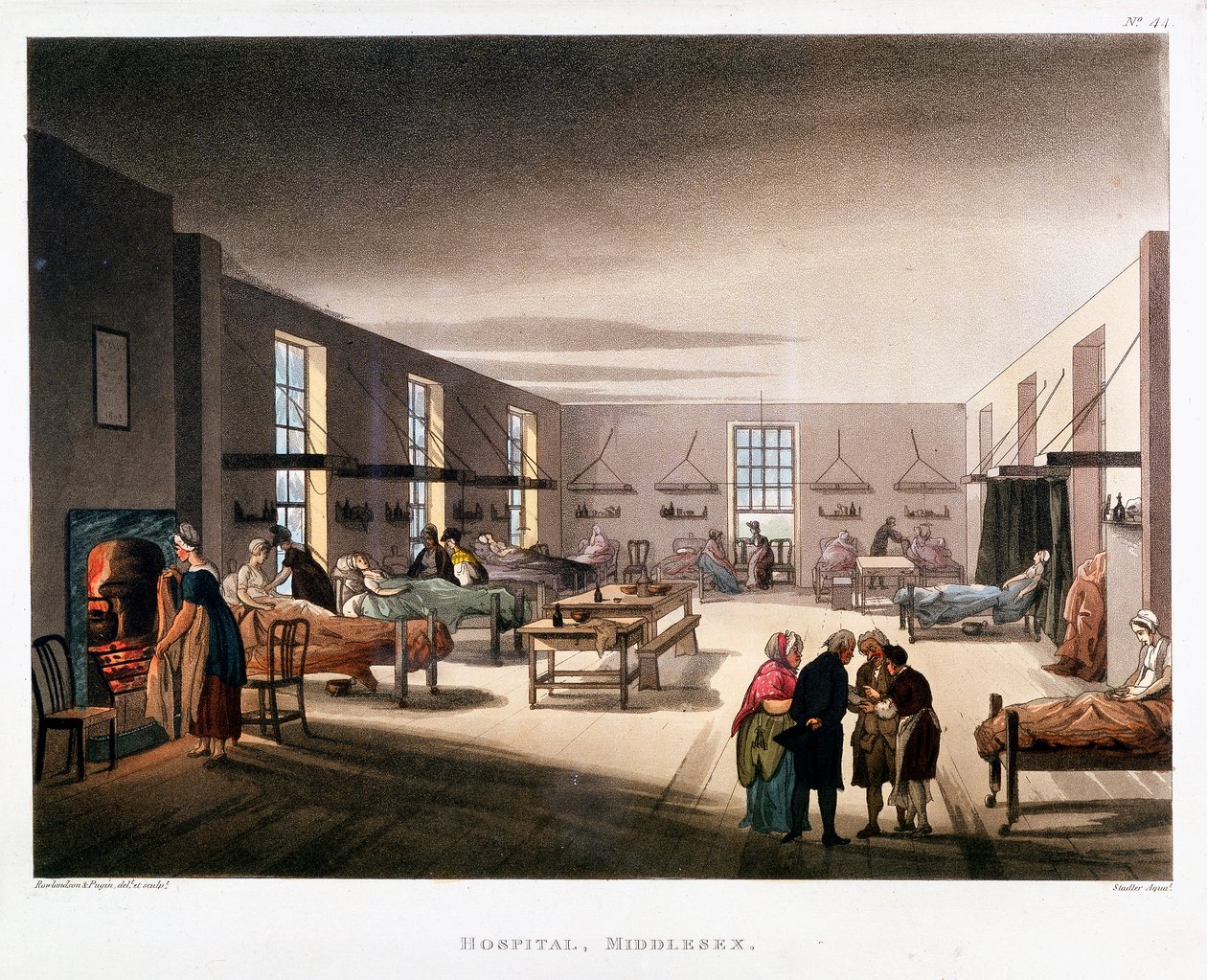 Kvinneavdelingen i Middlesex Hospital, London, 1808-1811 av Thomas Rowlandson, Augustus Charles Pugin