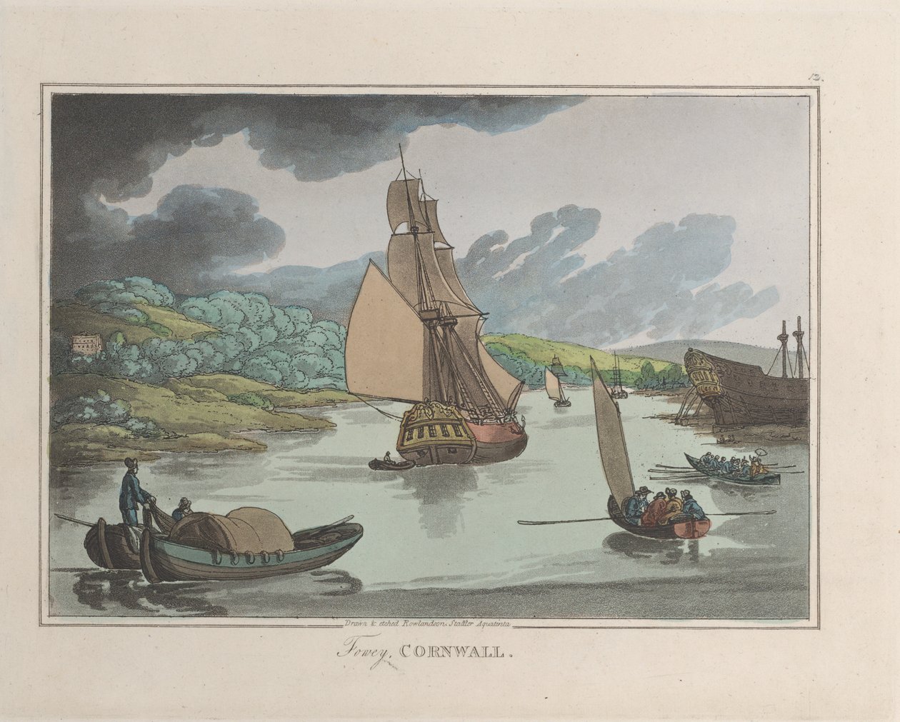 Fowey, Cornwall, fra Sketches from Nature, 1822., 1822. Skapere: Thomas Rowlandson, Joseph Constantine Stadler. av ThomasThomas Rowlandson, Joseph Constantine Stadler Thomas Rowlandson, Joseph Constantine Stadler
