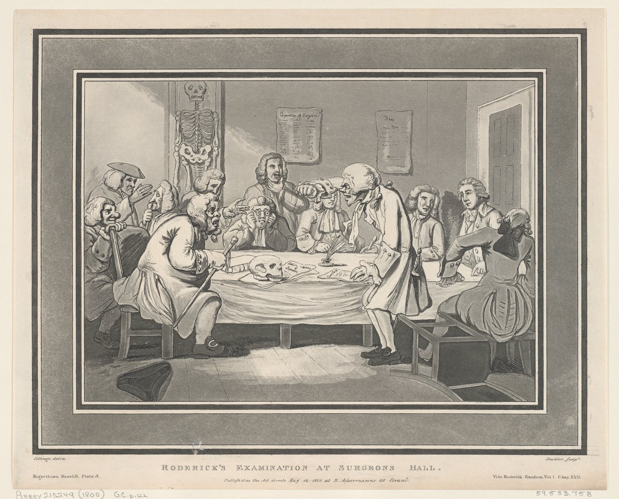 Roderick's Examination at Surgeon's Hall, 12. mai 1800., 12. mai 1800. Skapere: Thomas Rowlandson, Joseph Constantine Stadler. av ThomasThomas Rowlandson, Joseph Constantine Stadler Thomas Rowlandson, Joseph Constantine Stadler