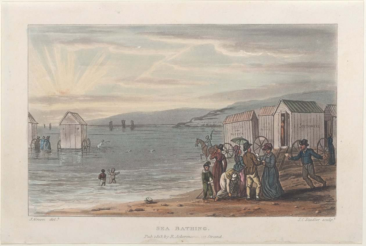 Sea Bathing, fra Poetical Sketches of Scarborough, 1813., 1813. Skapere: Thomas Rowlandson, Joseph Constantine Stadler, J. Bluck. av Thomas Rowlandson, Joseph Constantine Stadler, J. Bluck