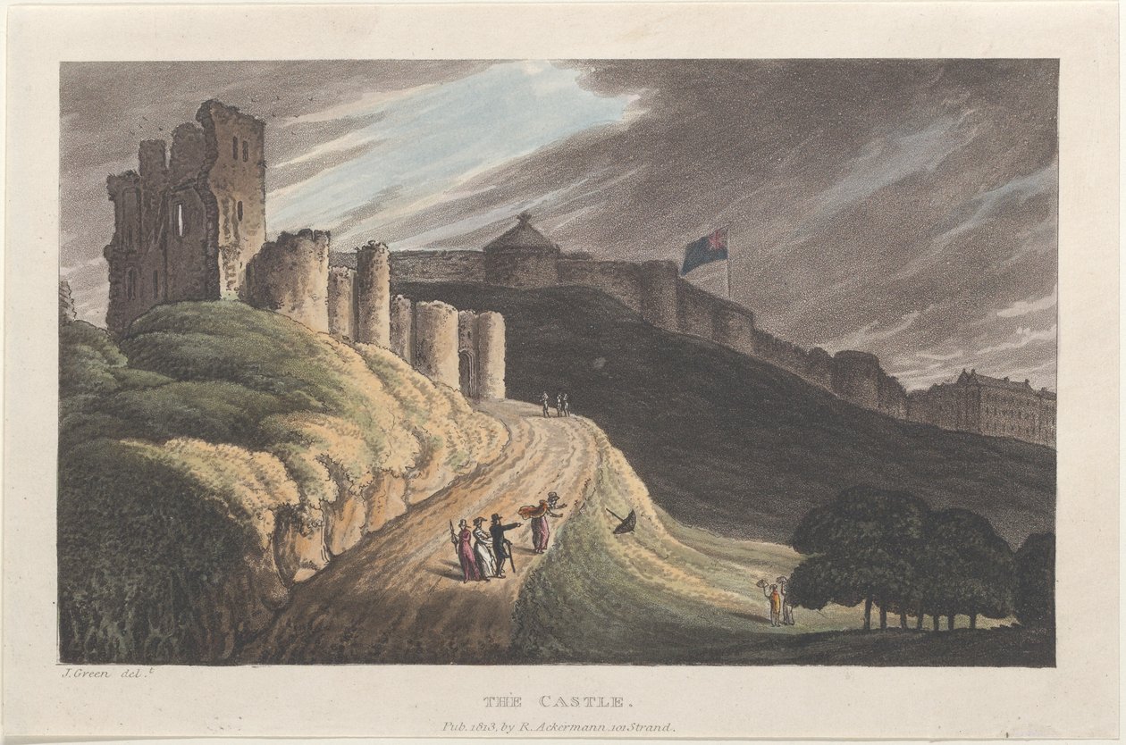 The Castle, fra Poetical Sketches of Scarborough, 1813., 1813. Skapere: Thomas Rowlandson, Joseph Constantine Stadler, J. Bluck. av Thomas Rowlandson, Joseph Constantine Stadler, J. Bluck