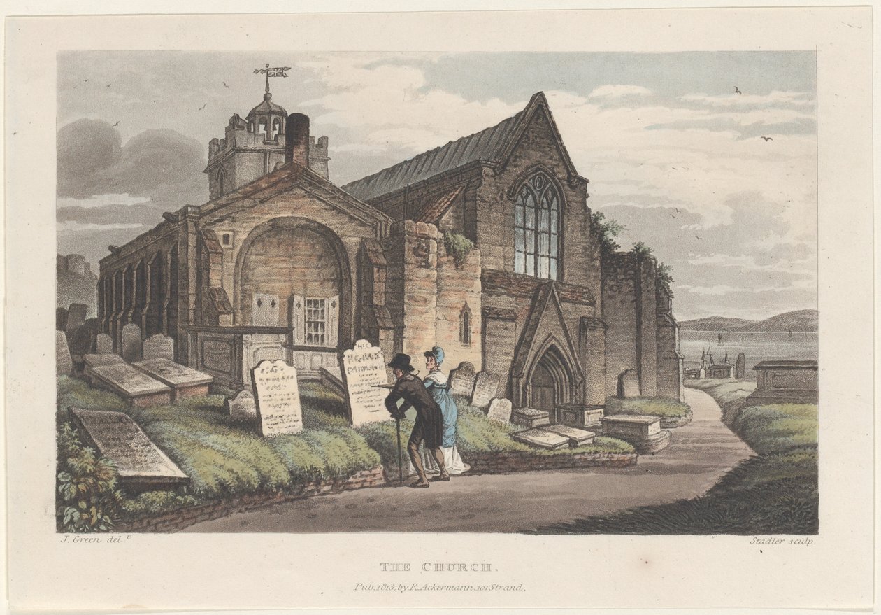The Church, from Poetical Sketches of Scarborough, 1813., 1813. Skapere: Thomas Rowlandson, Joseph Constantine Stadler, J. Bluck. av Thomas Rowlandson, Joseph Constantine Stadler, J. Bluck