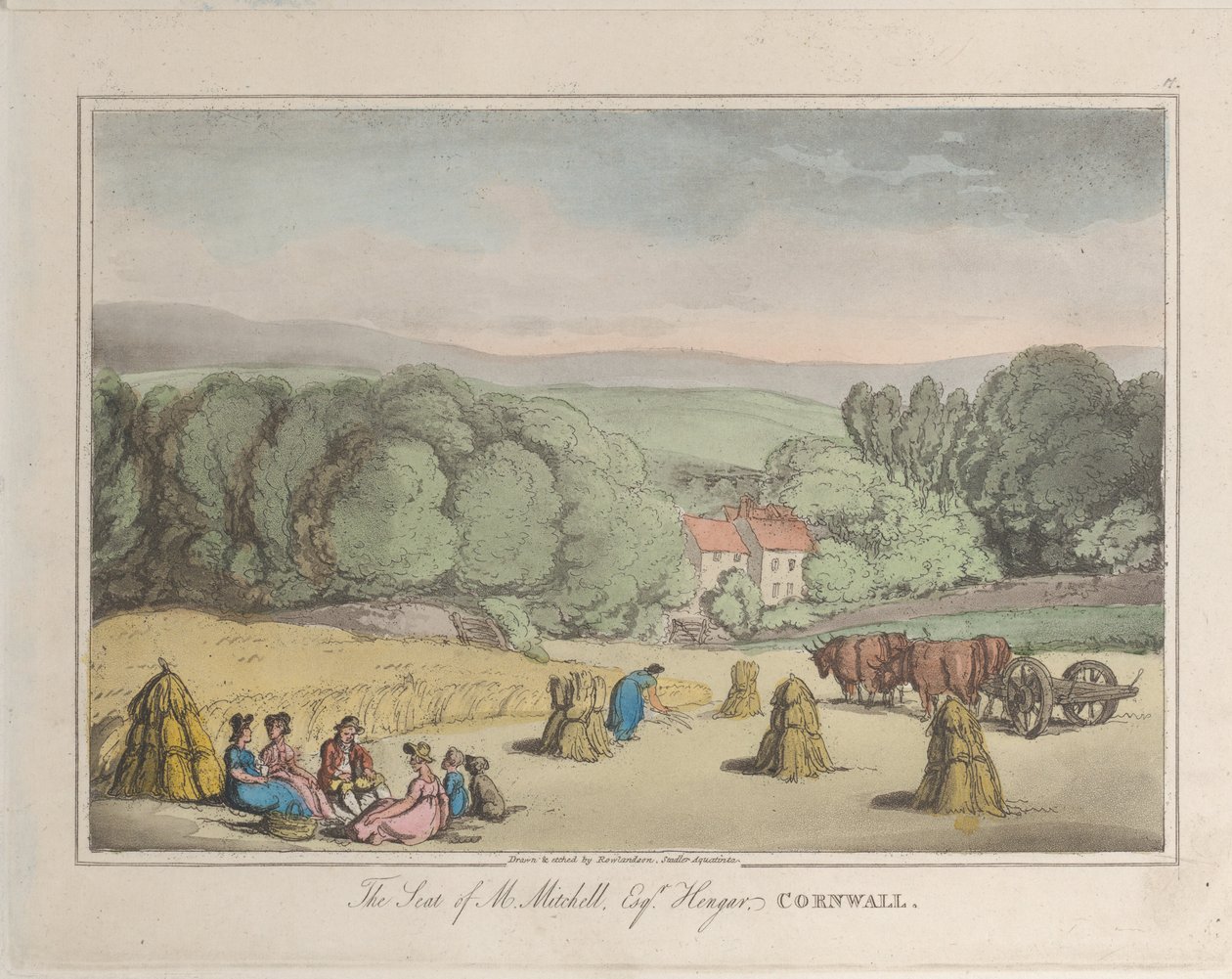 Setet til M. Mitchell Esq. Hengar, Cornwall, fra Sketches from Nature, 1822., 1822. Skapere: Thomas Rowlandson, Joseph Constantine Stadler. av ThomasThomas Rowlandson, Joseph Constantine Stadler Thomas Rowlandson, Joseph Constantine Stadler