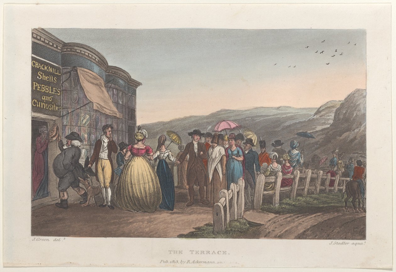 The Terrace, fra Poetical Sketches of Scarborough, 1813., 1813. Skapere: Thomas Rowlandson, Joseph Constantine Stadler, J. Bluck. av Thomas Rowlandson, Joseph Constantine Stadler, J. Bluck