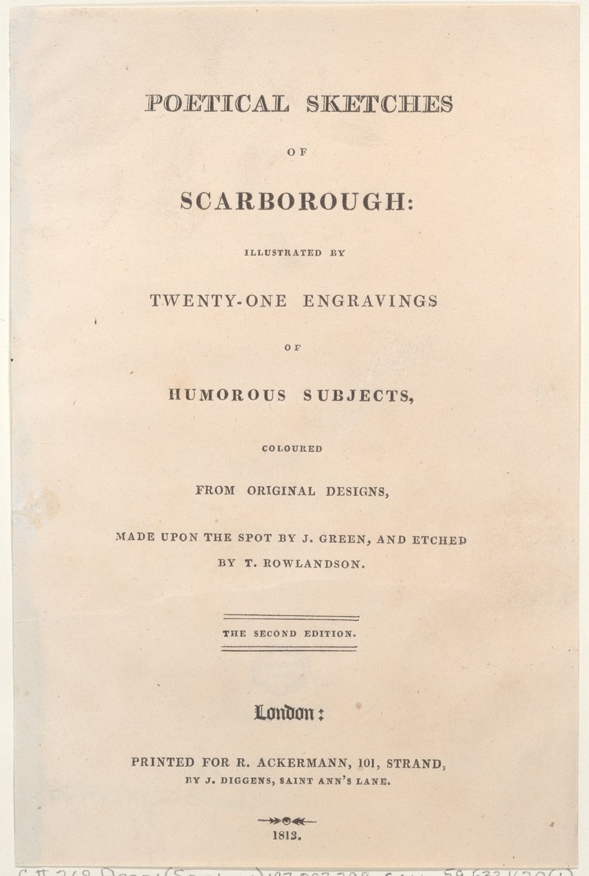 Tittelside, fra Poetical Sketches of Scarborough, 1813., 1813. Skapere: Thomas Rowlandson, Joseph Constantine Stadler, J. Bluck. av Thomas Rowlandson, Joseph Constantine Stadler, J. Bluck