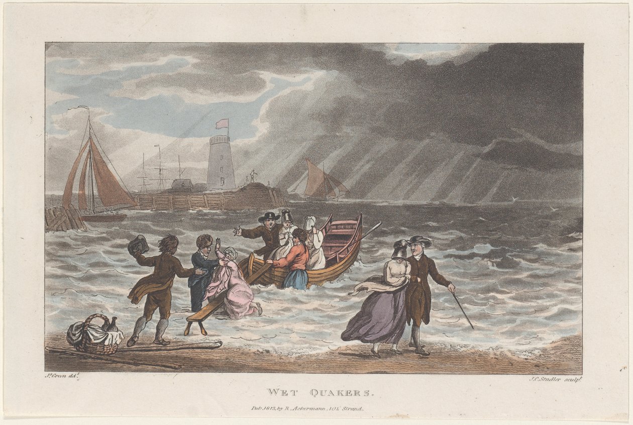 Wet Quakers, fra Poetical Sketches of Scarborough, 1813., 1813. Skapere: Thomas Rowlandson, Joseph Constantine Stadler, J. Bluck. av Thomas Rowlandson, Joseph Constantine Stadler, J. Bluck