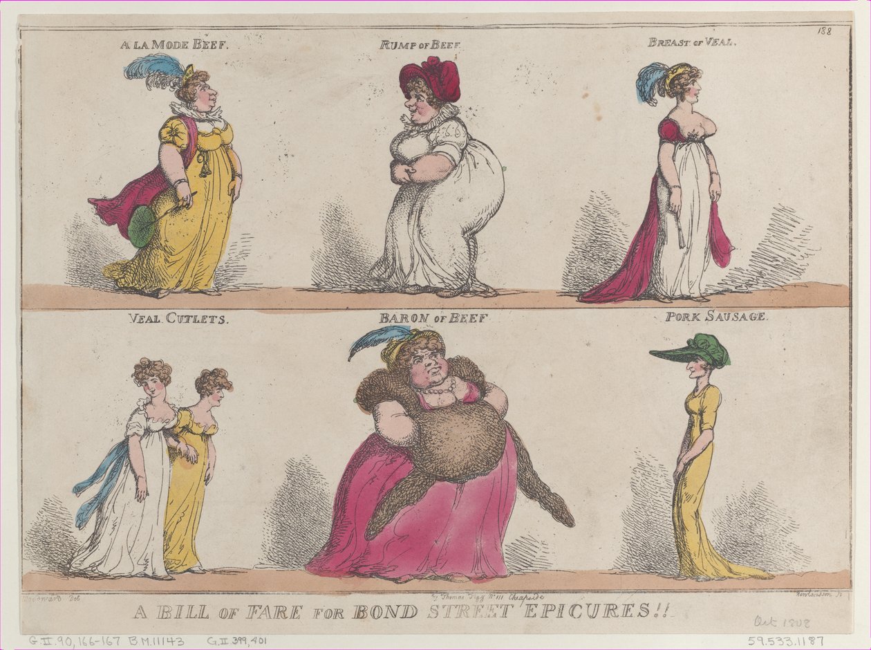 A Bill of Fare for Bond Street Epicures!!, 25. oktober 1808., 25. oktober 1808. av Thomas Rowlandson