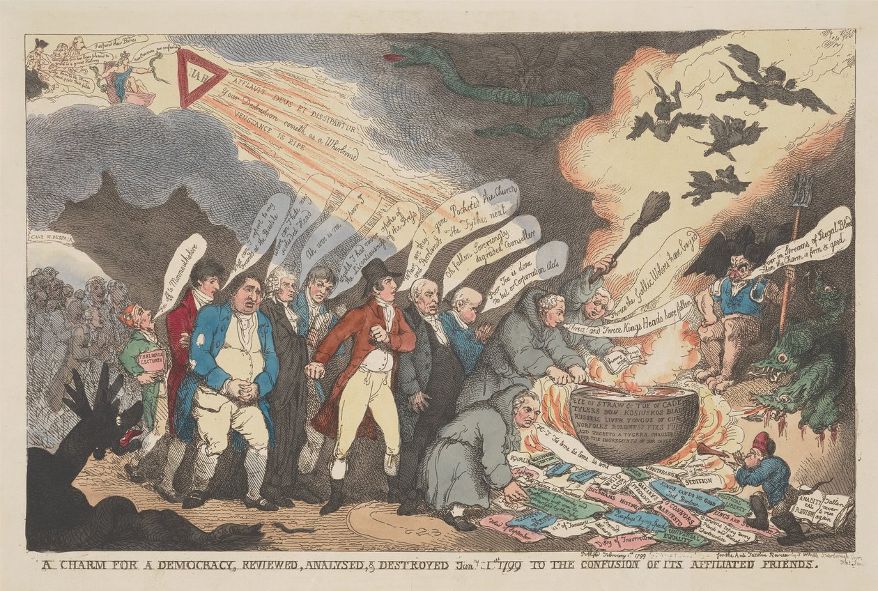 «En fortryllelse for demokratiet» – anmeldt, analysert og tilintetgjort 11. januar 1799, til stor forvirring for dens tilknyttede venner av Thomas Rowlandson