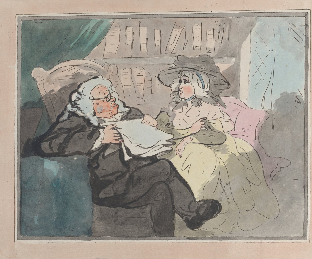 En rådgivers mening etter at han hadde trukket seg fra praksis - Den juridiske konsultasjonen, ca. 1780-94. av Thomas Rowlandson