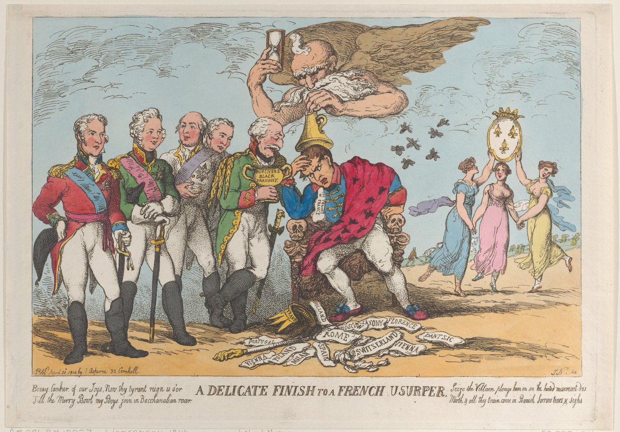 En delikat finish til en fransk usurpert, 20. april 1814., 20. april 1814. av Thomas Rowlandson